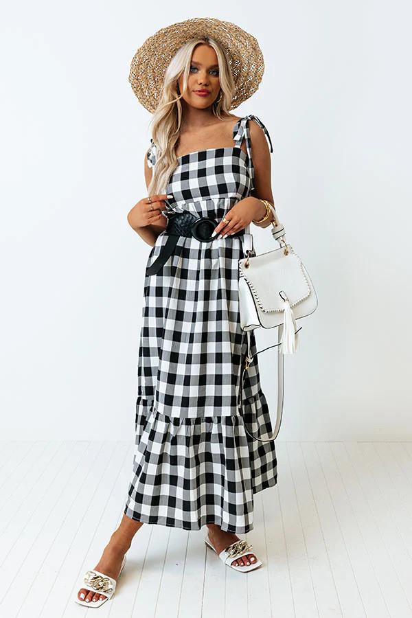 Around The Boardwalk Gingham Dress In Black | Impressions Online Boutique