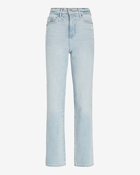Super High Waisted Light Wash Modern Straight Jeans | Express