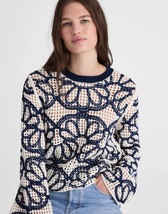 Floral-Embroidered Open-Stitch Sweater | Madewell