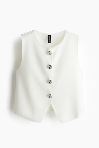H & M - Cropped jersey waistcoat - White | H&M (UK, MY, IN, SG, PH, TW, HK)