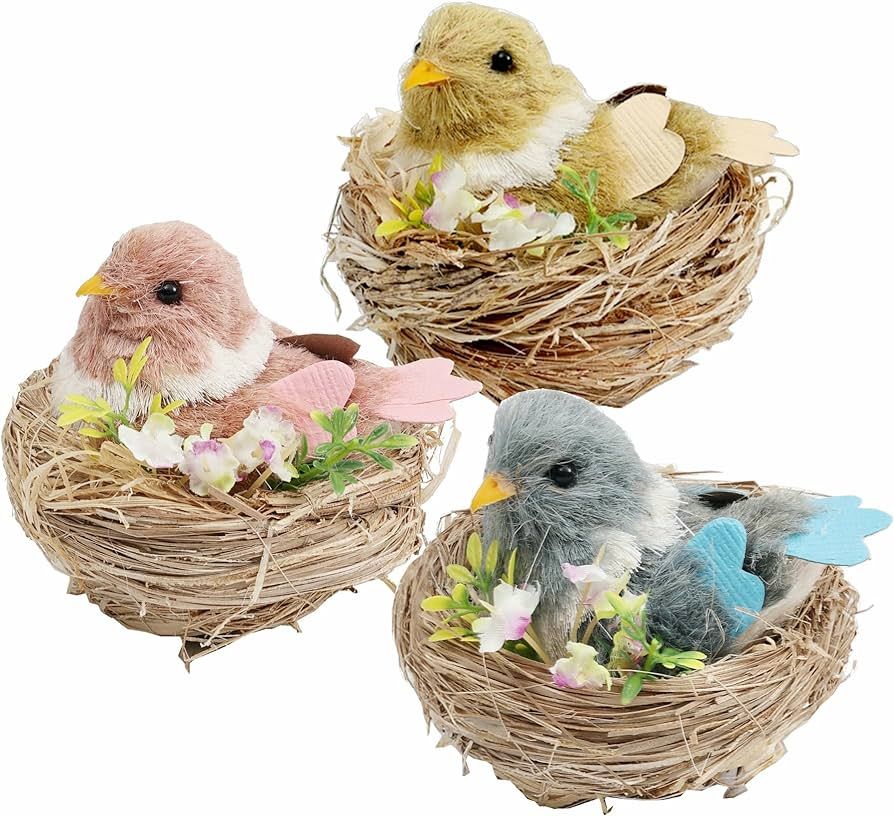 Nature Vibe Sisal Bird Nest Easter Decor,Set of 3 Lifelike Birds Nest Figurines for Spring Home D... | Amazon (US)
