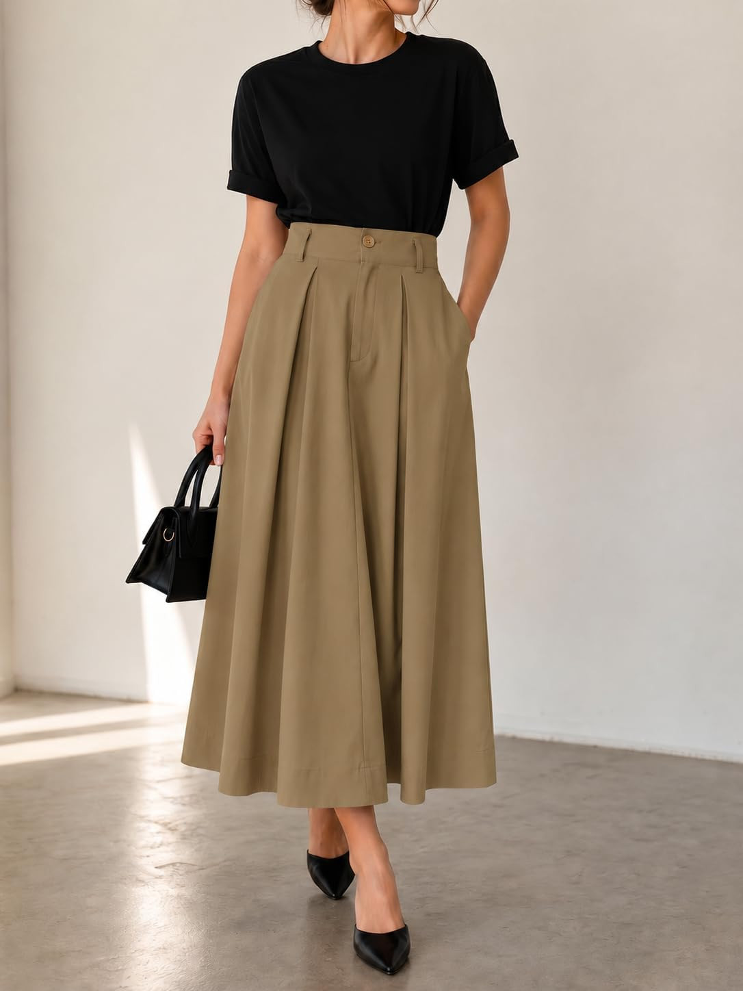 Cicy Bell Women Pleated Midi Skirt Casual Dressy High Waisted A-Line Skirt | Amazon (US)