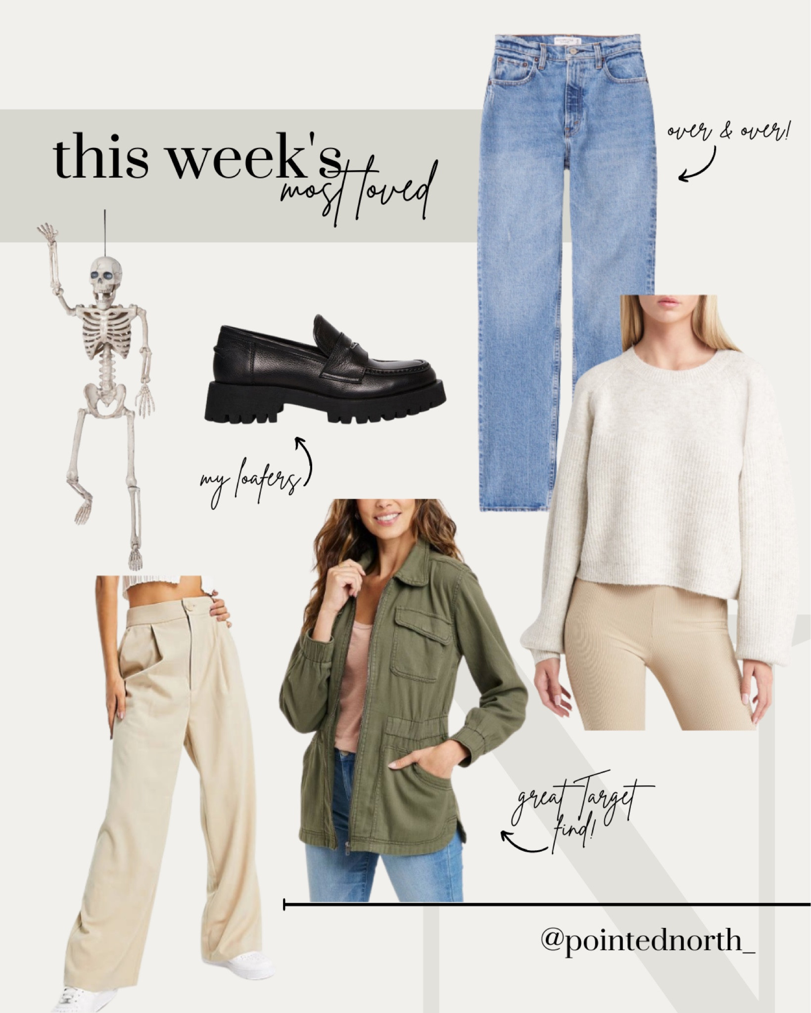Fall basics at the ready. #falloutfits #thisweek #favorites #fall #utilityjacket #jeans #sweater #trousers #halloween #loafers 

#LTKshoecrush #LTKSeasonal #LTKunder100