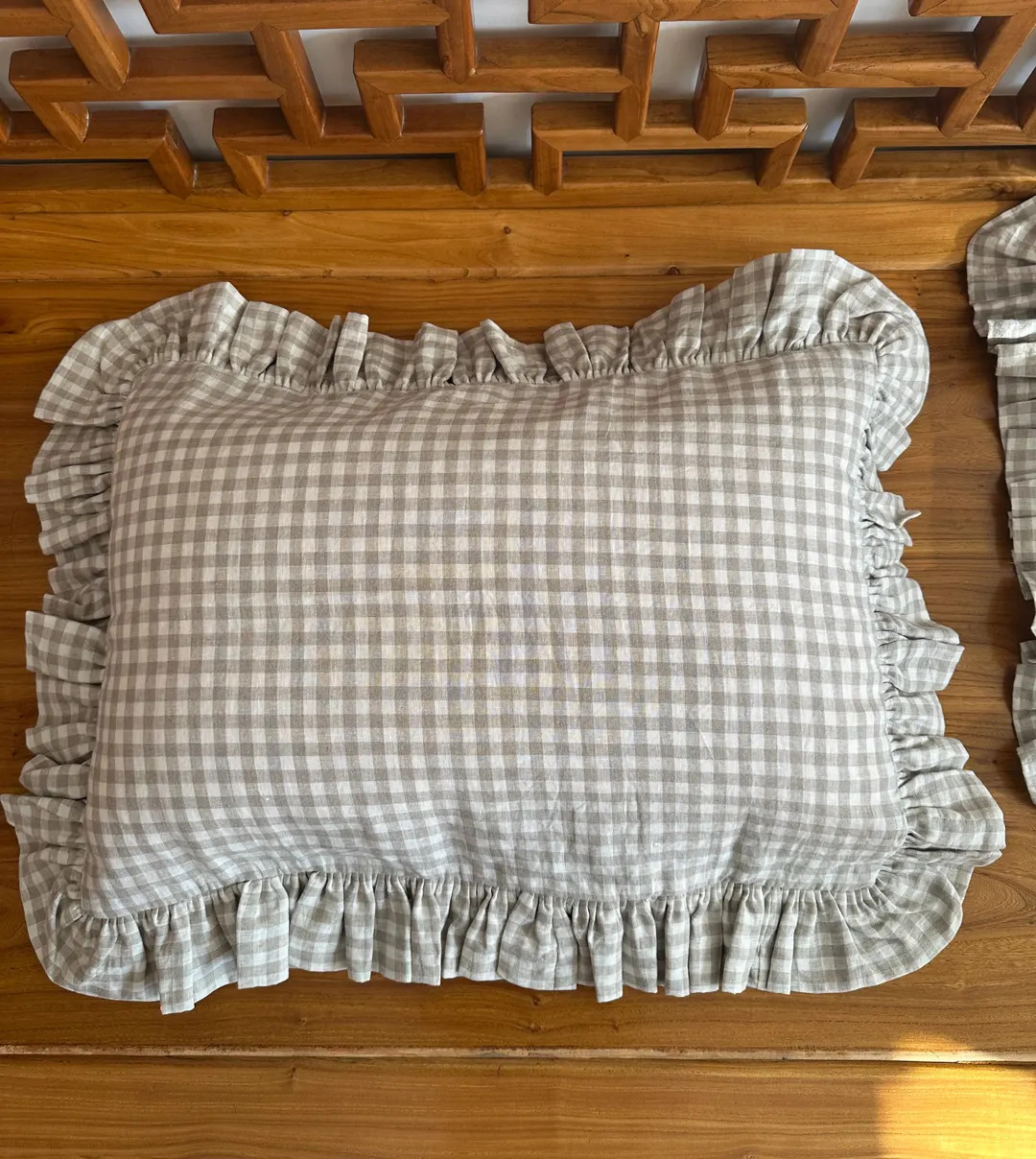 Natural Beige Gingham Linen Pillowcases With Ruffles Ruffled Gingham Euro Sham & Cushion Cover Th... | Etsy (US)