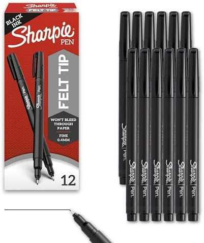 Sharpie Felt Tip Pens, Fine Point (0.4mm), Felt Tip Markers, Black, 12 Count - Journaling, Art, D... | Amazon (US)
