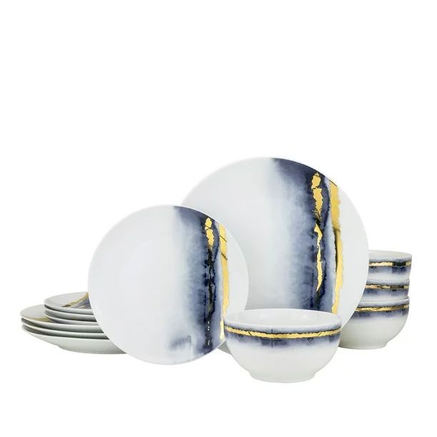 12 Piece Dinner Set for 4|Large Dinner Plates, Small Dinner Plates, Soup Bowls|Marble Pattern wit... | Walmart (US)