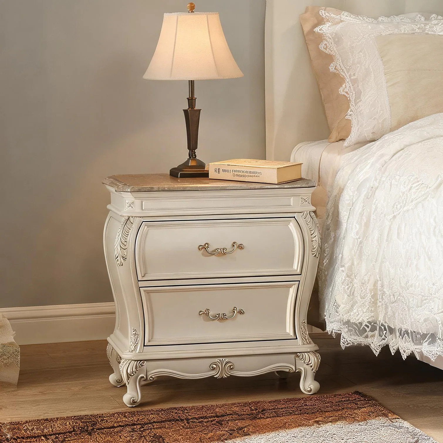 Naturefalls 18-Inch Wide 2-Drawer Nightstand with Queen Anne Legs in Soft White Solid Wood one_size | ICUASQ490VD1 | Lowe's