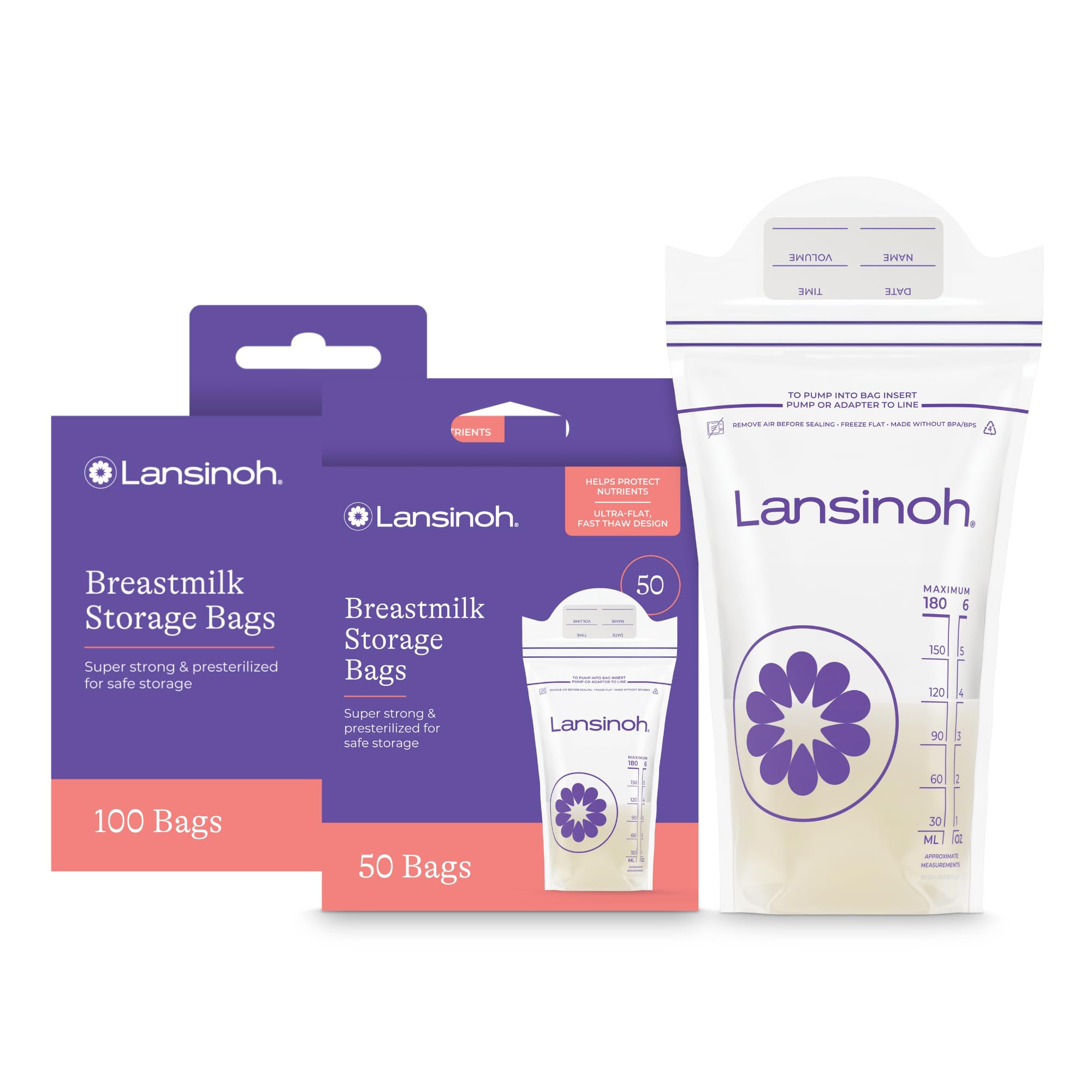 Lansinoh Breastmilk Storage Bags, 150 Count, Baby Essentials, Fast Freeze & Thaw Breast Milk Bags... | Amazon (US)