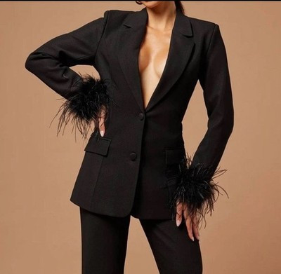 Zara AW 2025 New Woman Black  Feather Cuff Blazer Size M Ref  9339/696/800 | eBay US