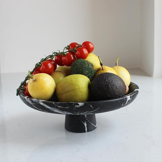Natural Black Marble Fruit Bowl for Kitchen Counter 10.2", Large Decorative Bowl Pedestal for Hom... | Amazon (US)