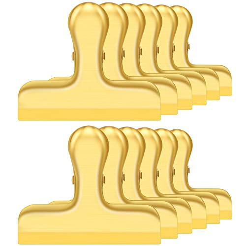 12 Pack Gold Chip Clips, Bag Clips for Food, Chip Clips Bag Clips Food Clips, Stainless Steel Food Clips for Bag, Heavy Duty Kitchen Snack Bag Clips | Amazon (US)