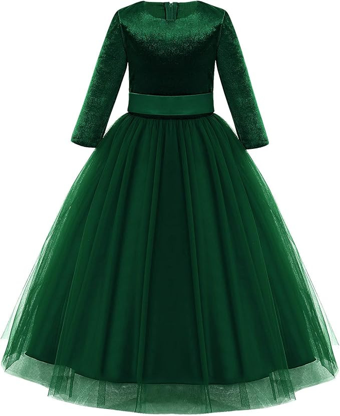 Flower Girls Vintage Lace 3/4 Sleeve Bridesmaid Velvet Dress Princess Wedding Party Pageant Eveni... | Amazon (US)