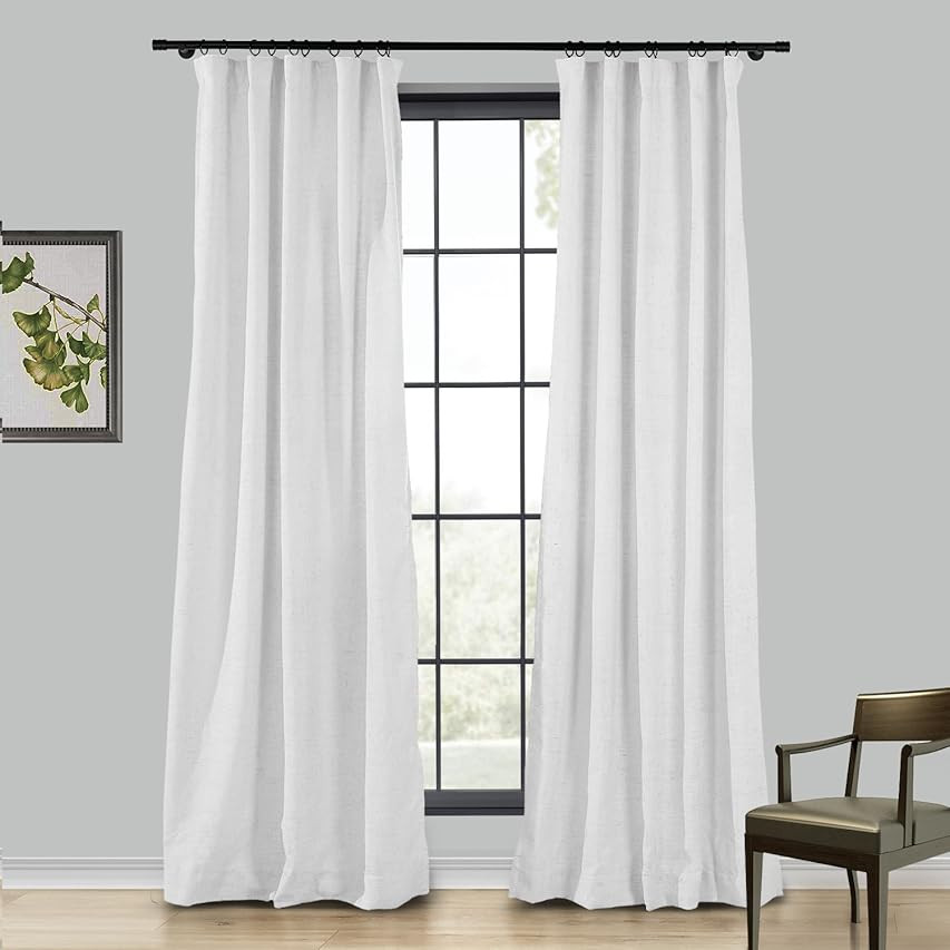TWOPAGES Creamy White Cotton Linen Blended Pinch Pleated Curtains for Living Room, Light Filterin... | Amazon (US)