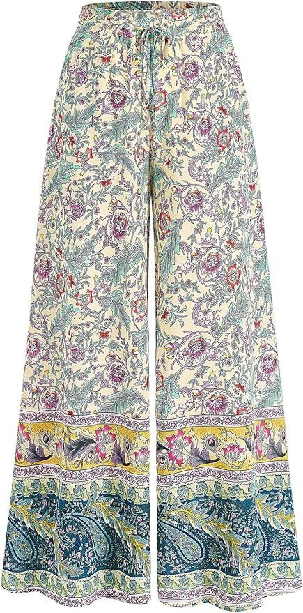 CFLONGE Women Wide Leg Pants Casual High Waist Floral Palazzo Pants for Women Flowy Trendy Lounge... | Amazon (US)