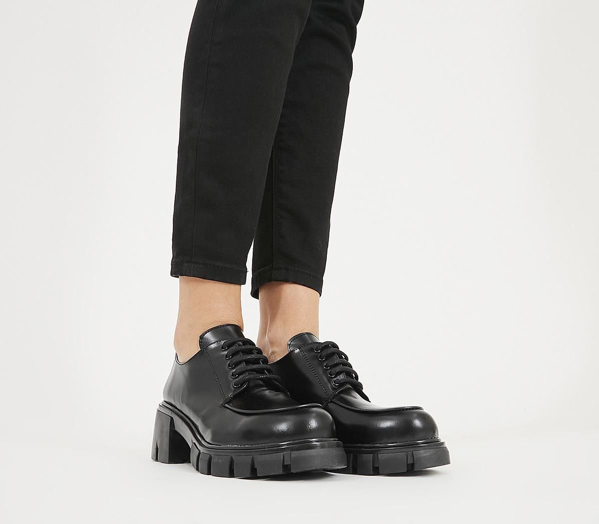 Office Matcha Chunky Sole Lace-up Black Leather - Mid Heels | OFFICE London (UK)