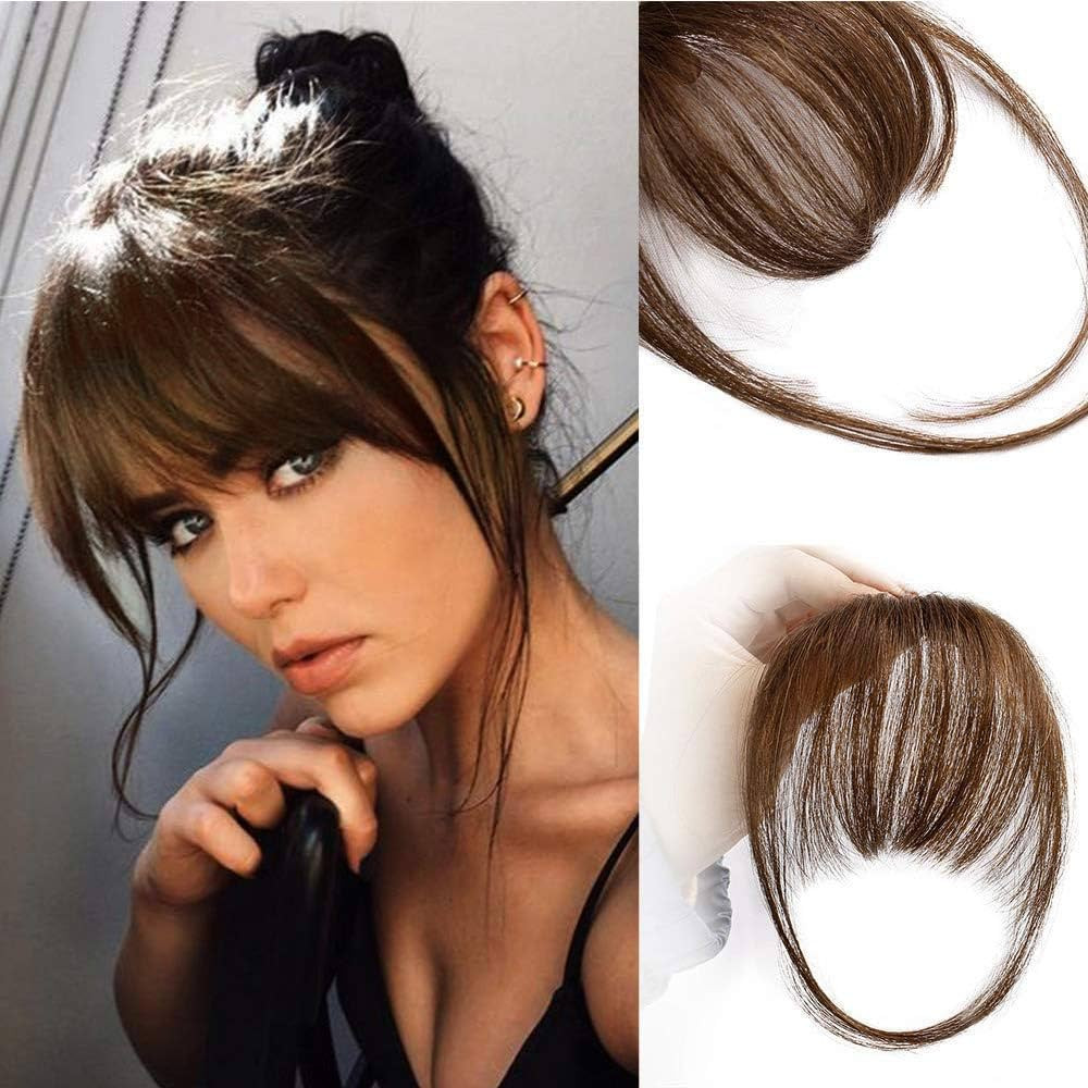 AISI QUEENS Bangs Hair Clip in Bangs Human Hair Extensions Fake Bangs Fringe with Temples Thick B... | Amazon (US)