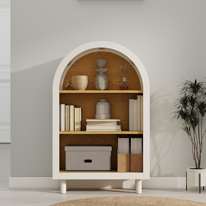 38" White Short Arched Bookcase,3 Tiers Small Low Arch Bookshelf with Open Shelves,Stocking Stuff... | Amazon (US)