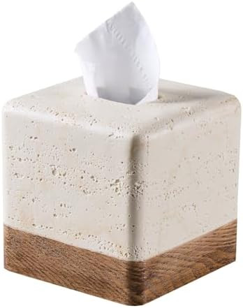 Natural Travertine Match Wooden Square Tissue Box Cover Decorative,Resin Heavy Sturdy Tissue Box ... | Amazon (US)