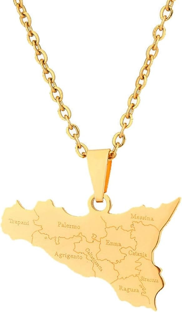Lightweight Sicily Island Map Pendant Necklace For Women Men Italian Heritage Jewelry with Trinac... | Amazon (US)