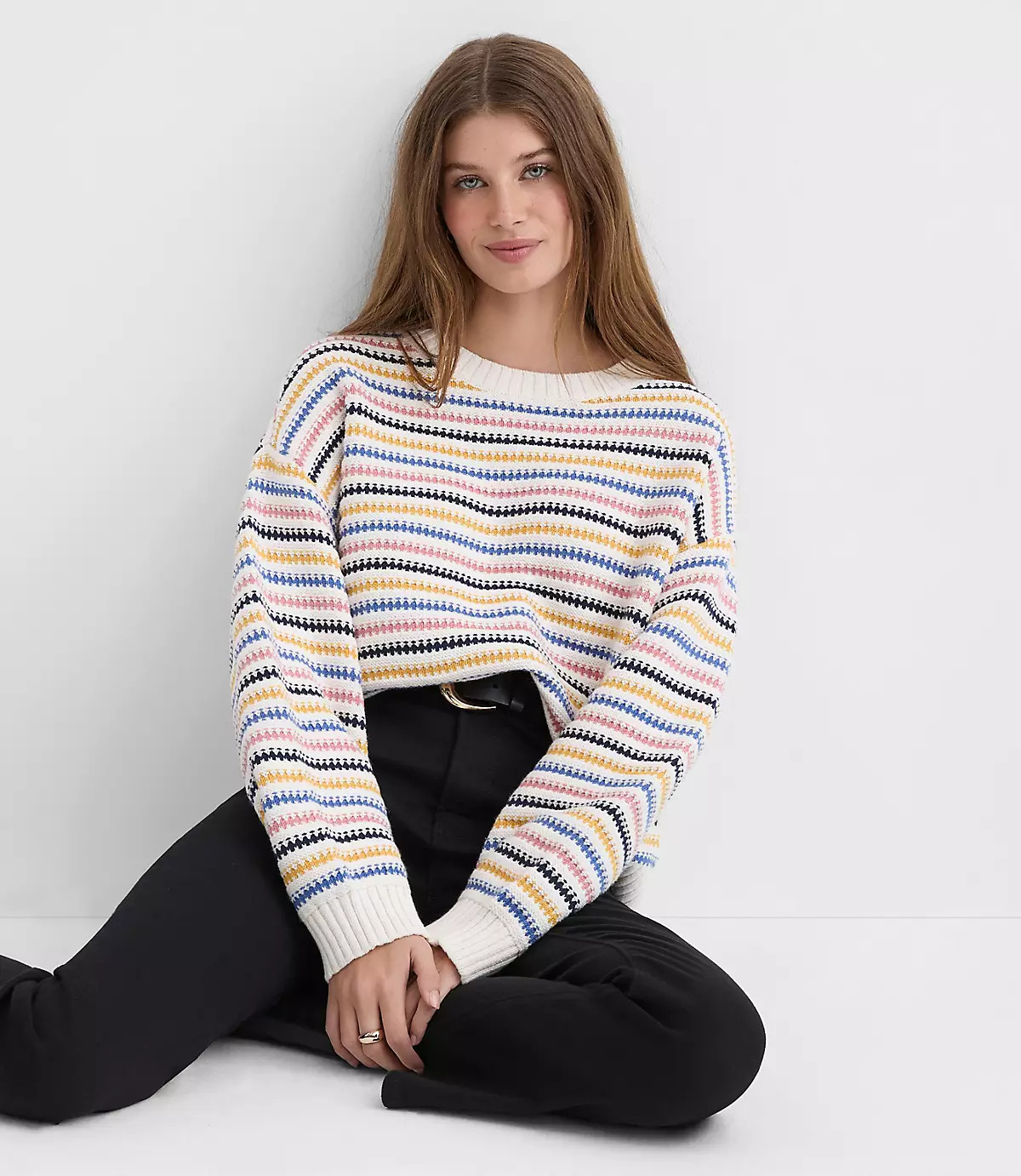Textured Stripe Relaxed Sweater | LOFT