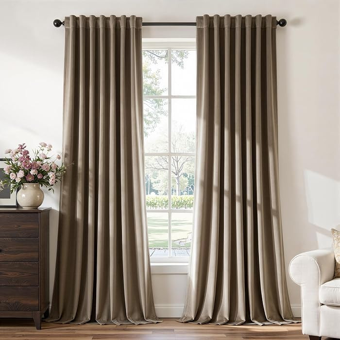 Light Taupe Velvet Blackout Curtains 84 Inch 2 Panels Room Darkening Drapes | Amazon (US)