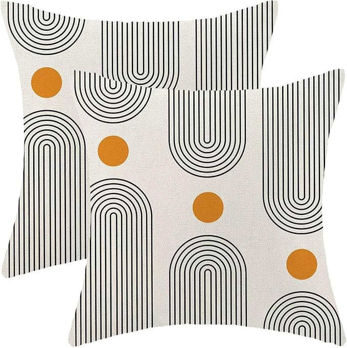 Boho Mid Century Pillow Covers 18x18 Set of 2, Abstract Simple Sun Arch Decorative Throw Pillowca... | Amazon (US)