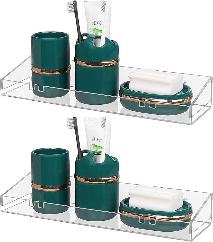 YestBuy Acrylic Floating Wall Display Shelves，Clear Bathroom Shelves, Wall Mounted Non Drilling... | Amazon (US)