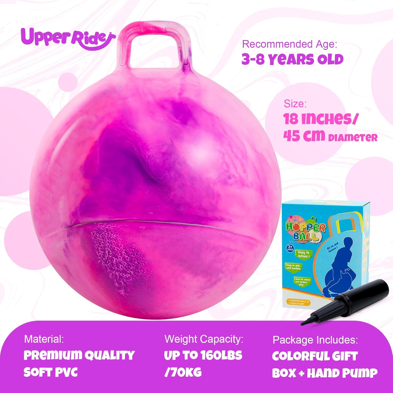Upper Rider 18 Inch Clouds Hopper Ball for Kids Ages 3-8, Purple Pink Bouncy Ball with Handle, In... | Amazon (US)