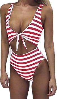 Womens Swimsuits High Waisted One Piece Bathing Suits Sexy Tie Knot Front Bikini | Amazon (US)