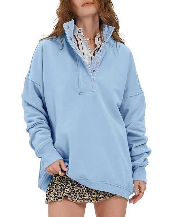 Locachy Womens Casual Button Henley Neck Cotton Oversized Sweatshirt Long Sleeve Pullover Tops Ou... | Amazon (US)