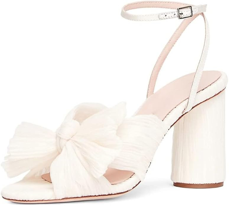 Uacllcau Women's Heeled Sandals Bow Knot Open Toe Ankle Strap Chunky Heels Sandals Bridal Wedding... | Amazon (US)