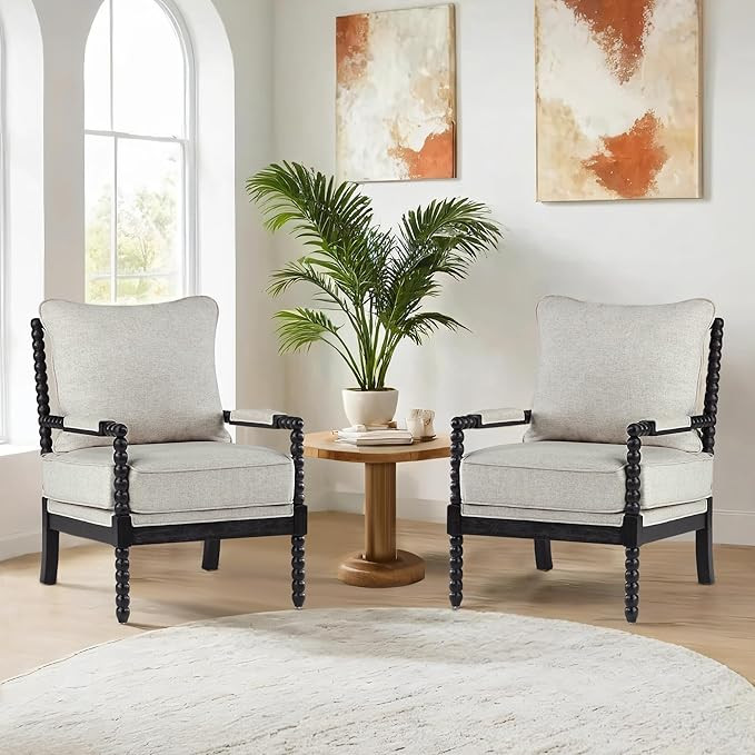 DUHOME Linen Fabric Spindle Accent Chairs Set of 2,Bobbin Chair with High Resilience Spring Cushi... | Amazon (US)