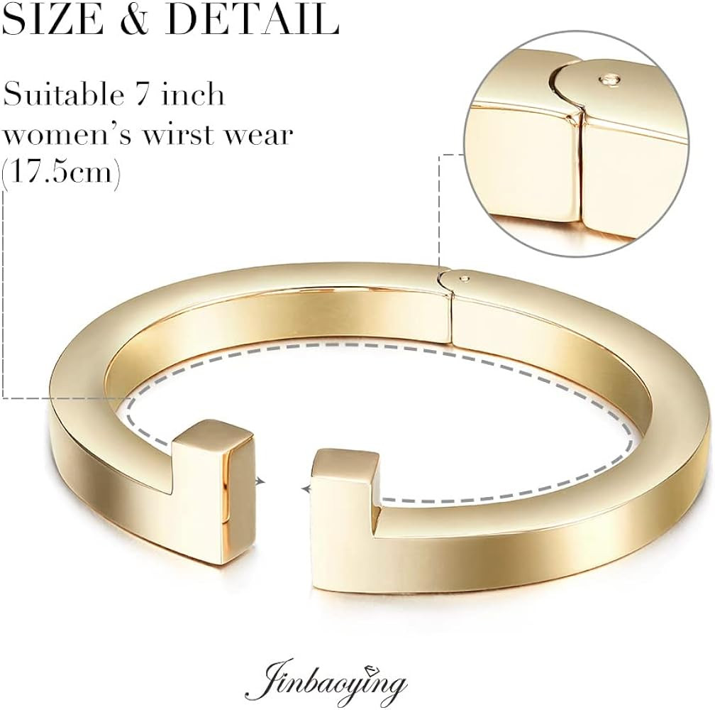 Cuff Bracelet with CZ for Women Stainless Steel Metal and Spring-Clasp Gold Silver Black Plated C... | Amazon (US)