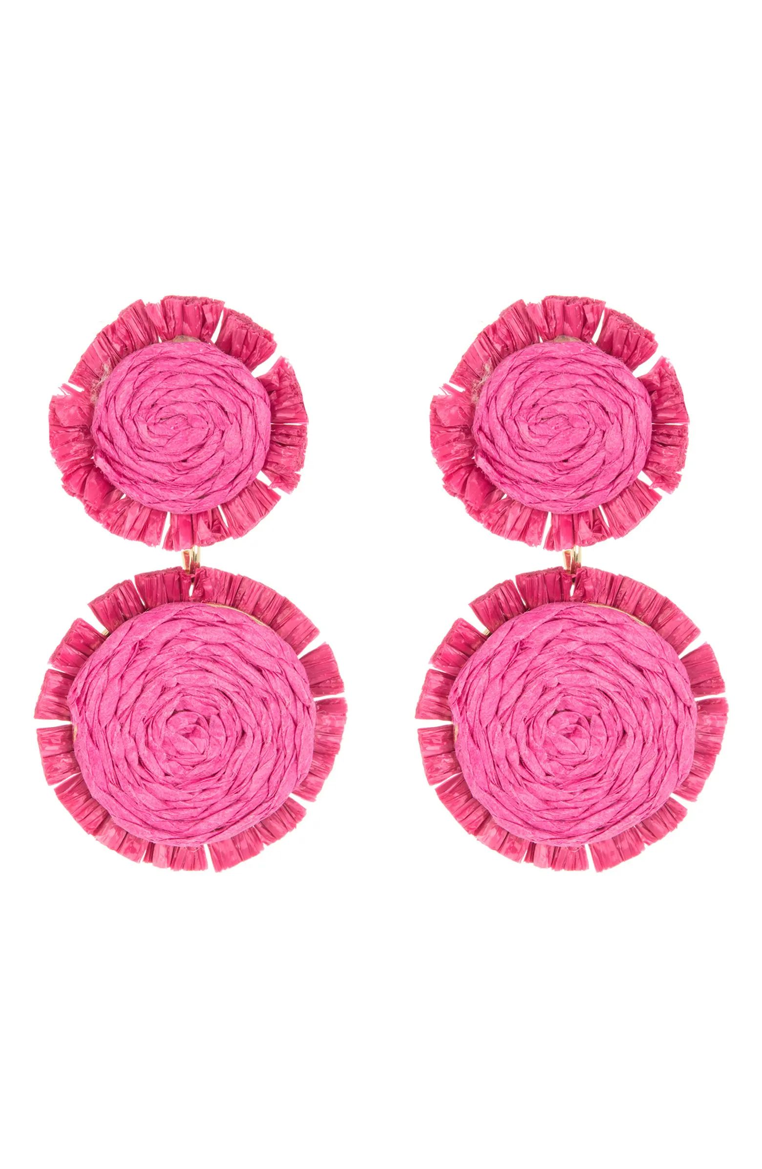 BaubleBar Pink Raffia Round Double Drop Earrings | Nordstromrack | Nordstrom Rack