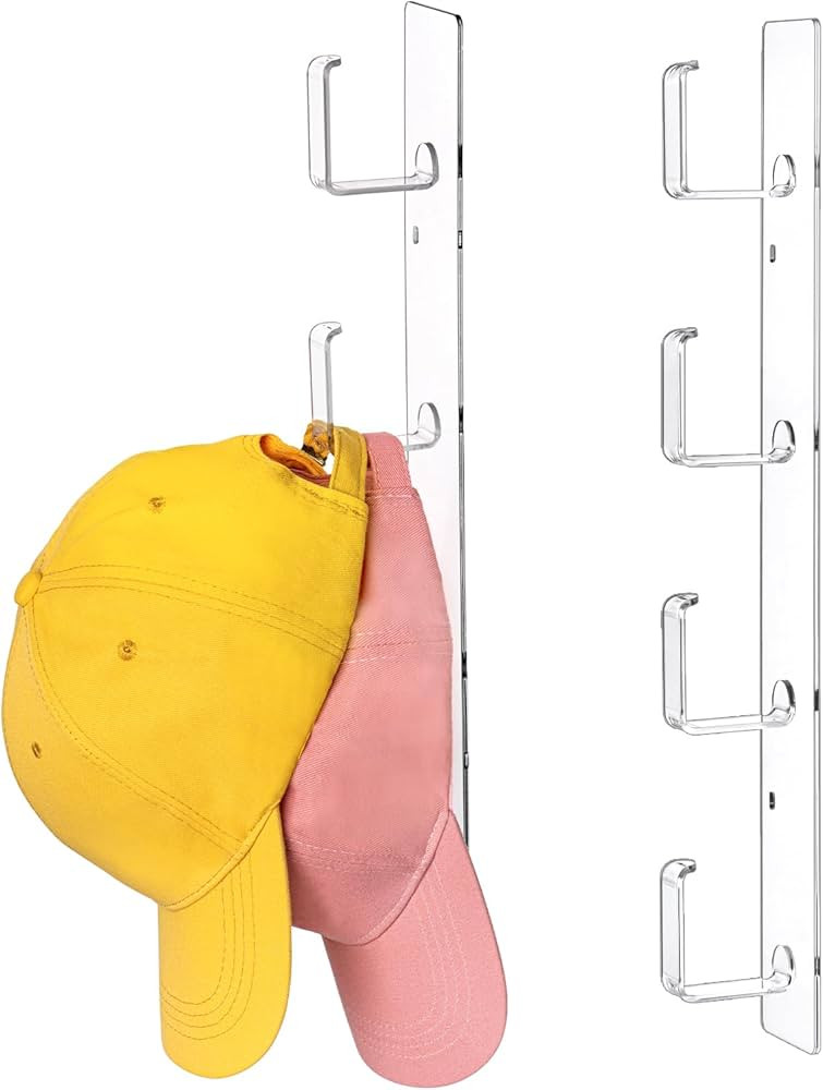 Acrylic Hat Organizer 2 Packs, Hat Rack for 16 Hat Holder, Bathroom Towel Wall Hooks Heavy Duty, ... | Amazon (US)