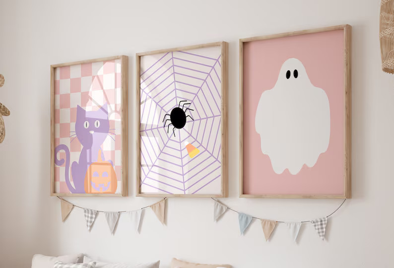 Pastel Halloween Printables, Pink Halloween Decor, Retro Spooky Decor, Modern Halloween, Ghost Pr... | Etsy (US)