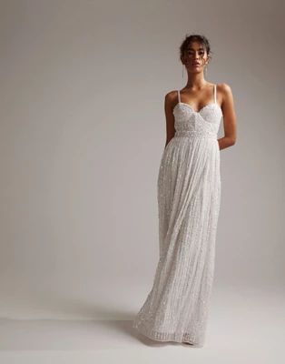 ASOS EDITION Esme embellished corset cami wedding dress with full skirt in ivory | ASOS (Global)