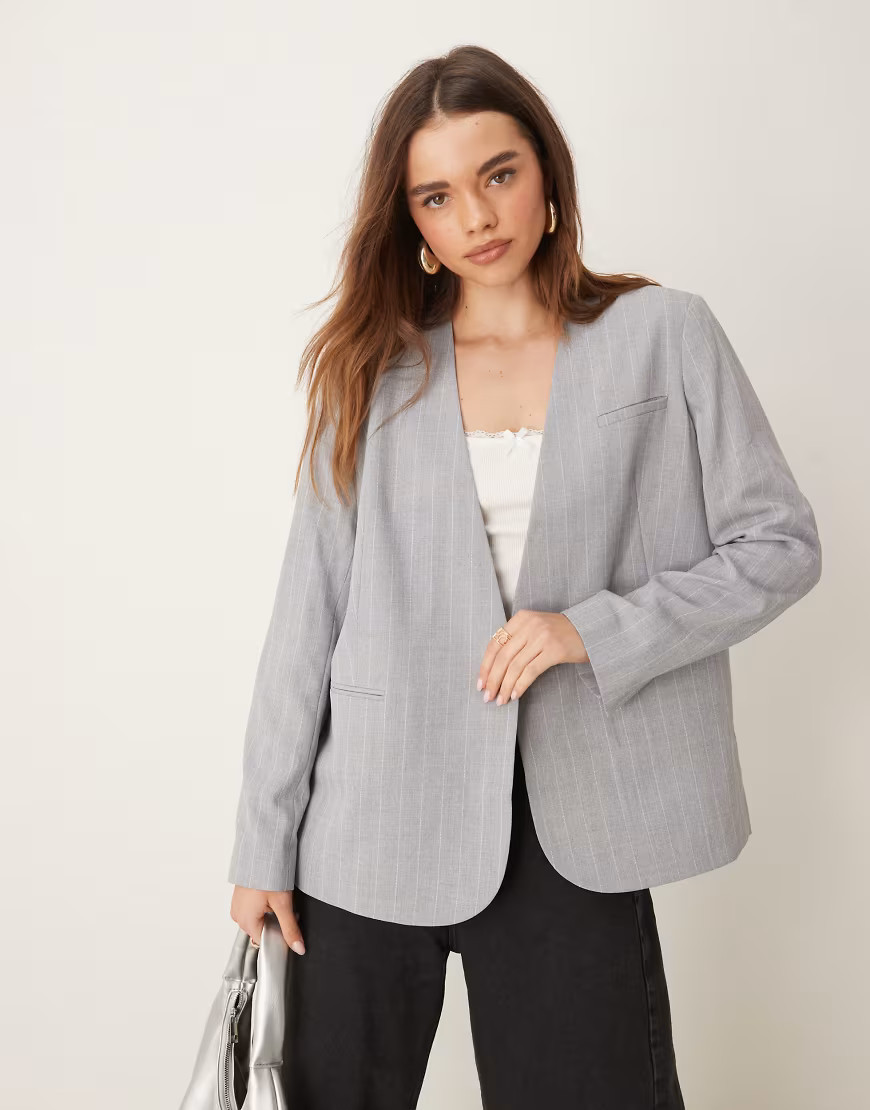 ASOS DESIGN clean blazer in gray stripe-Multi | ASOS (Global)