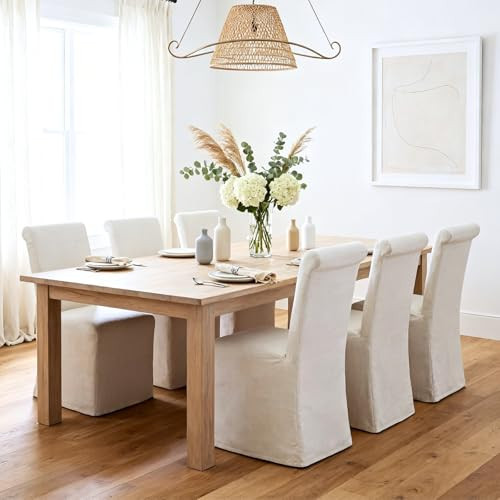 chairus Slipcovered Parsons Dining Chairs Set of 6, Upholstered Dining Room Chairs with Removable Linen Cover & High Back, Modern Farmhouse Wooden Side Kitchen Chairs, Beige | Amazon (US)