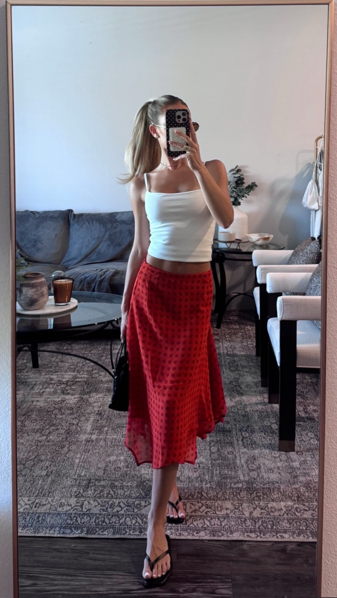 Obsessed with this skirt! Wearing smallest size 🍒 

Ootd. Ootn. Red. Polka dots. Outfit inspo. Summer outfit. Casual style. Midi skirt. Patriotic. Outfit ideas.

#LTKootd