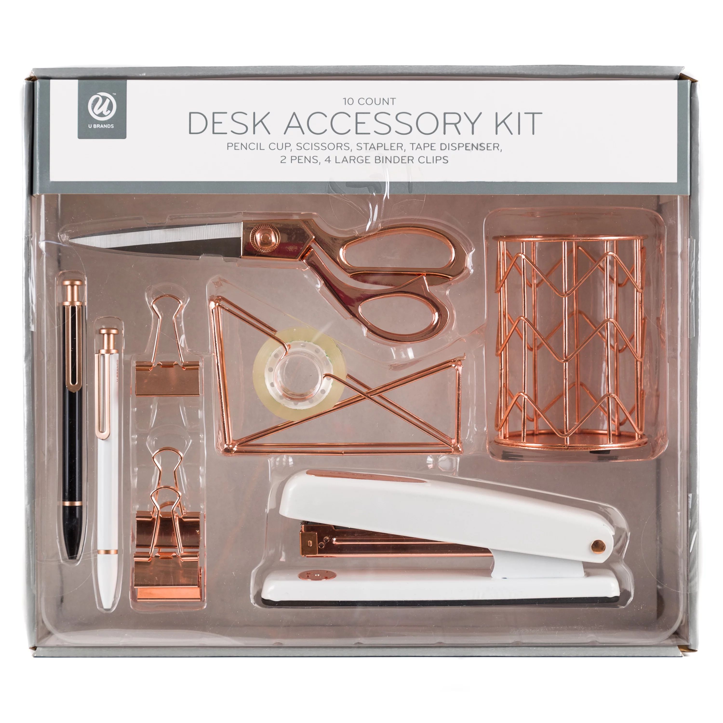 U Brands Desktop Accessory Kit with Scissors and Desk Stapler, Wire Metal, Rose Gold, 10 Pieces, ... | Walmart (US)