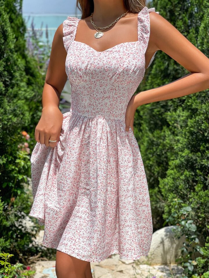 Ditsy Floral Ruffle Trim Cami Dress | SHEIN