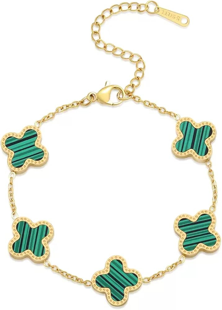 Gold Bracelets for Women, 18K Gold Plated Clover Bracelet for Women Lucky Four Leaf Link Bracelet... | Amazon (US)