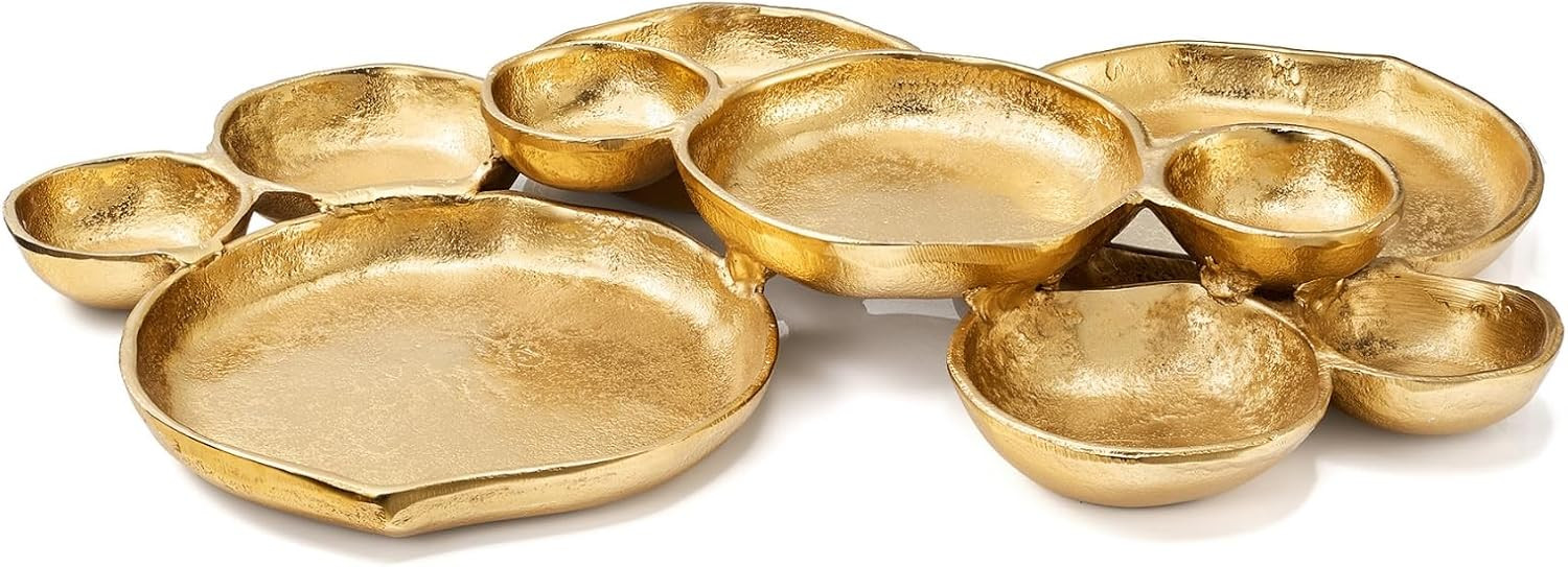 Cluster of 10 Round Serving Bowls Gold Clusters Decorative Elegant Snack Tray for Olives, Chip & Dip, Nuts, Appetizers & Entertaining Strong Brass & Enamel Home Decor Gifts, Parties & Weddings 20.5" | Amazon (US)