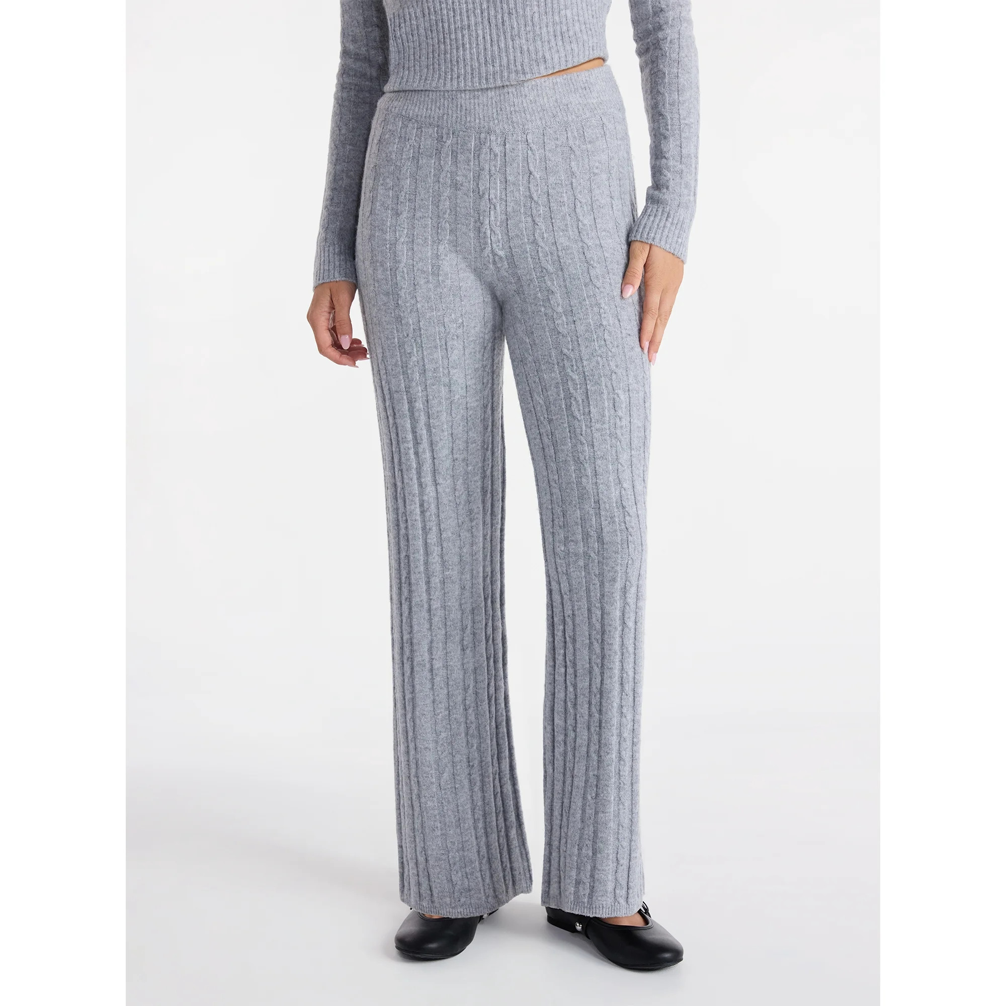 No Boundaries Cable Knit Sweater Wide Leg Pants, 30'' Inseam, Women's | Walmart (US)