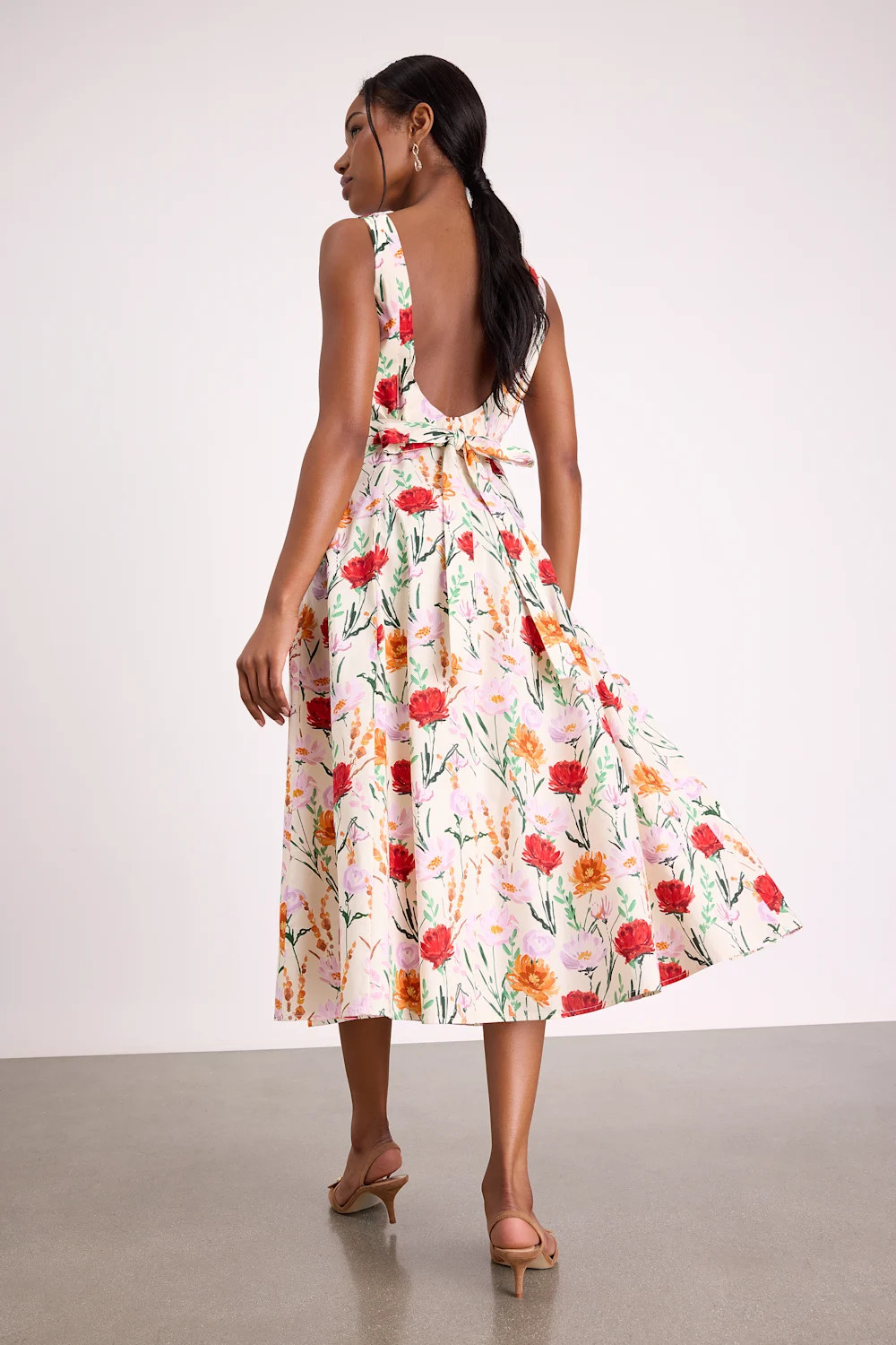 Anneke Ivory Multi Floral Backless Midi Dress | Lulus
