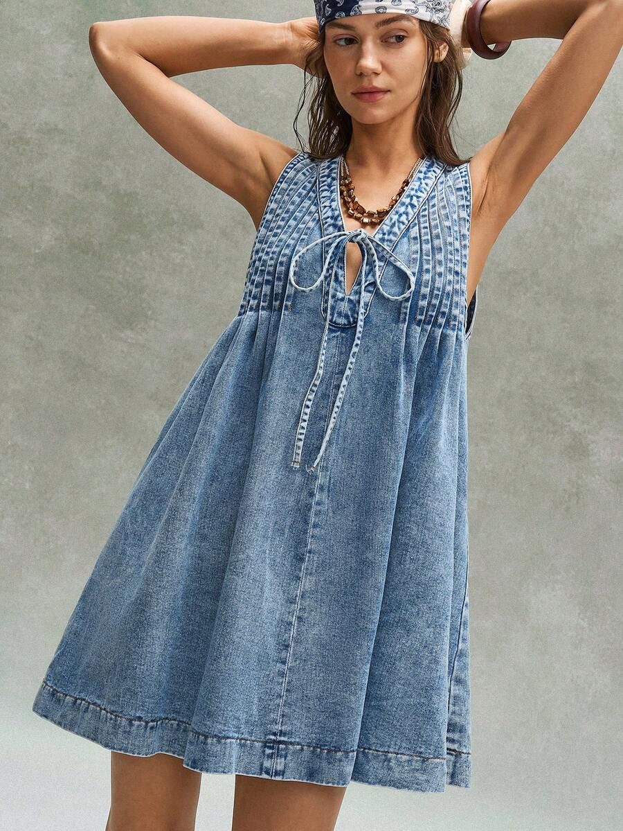 Bohemela Casual Solid Color Woven Denim Mini Dress For Women | SHEIN