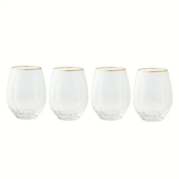 Thyme & Table Scalloped Stemless Wine Glasses with Gold Trim, Set of 4 | Walmart (US)