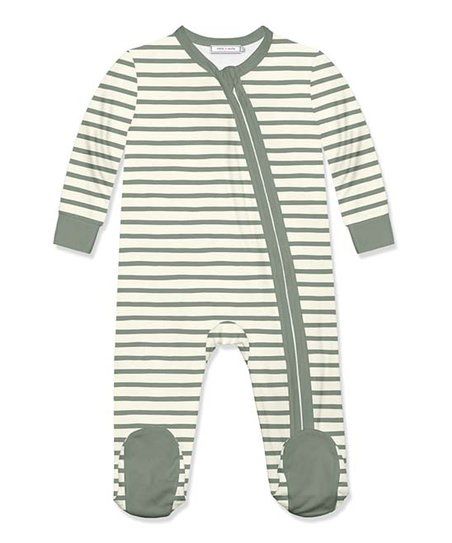 Loden Frost & White Stripe Footie - Infant | Zulily