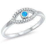 Clear CZ Blue Simulated Opal Evil Eye Ring New .925 Sterling Silver Band Size 8 | Amazon (US)